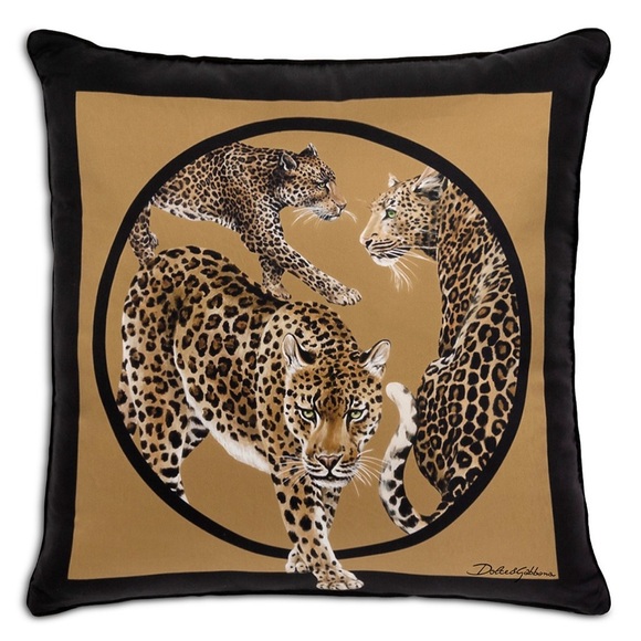 Dolce & Gabbana Dolce&Gabbana Casa Leopard Silk Cushion, 18' x 18" - Gold -Black - Picture 1 of 3